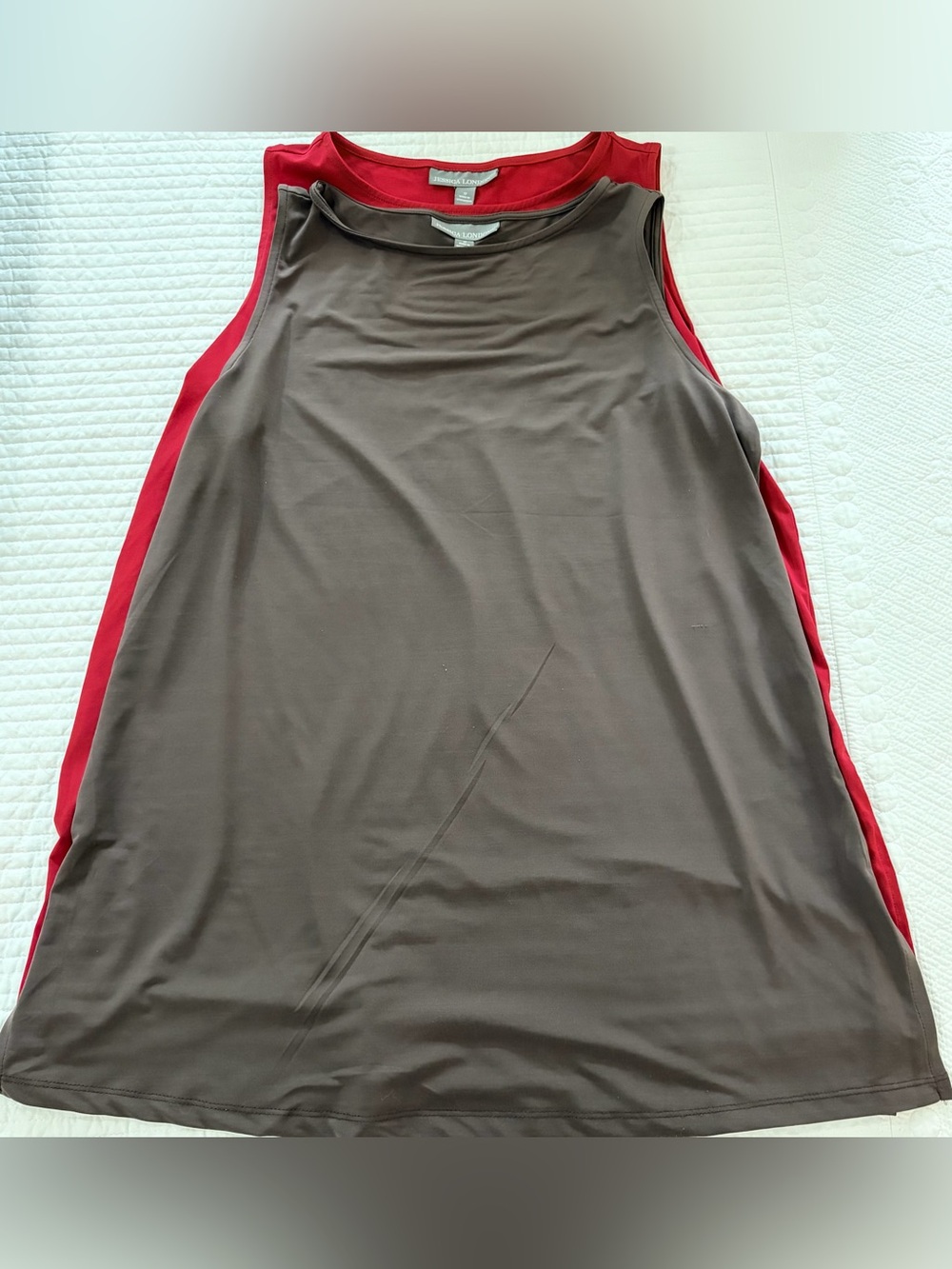 LIKE NEW SZ 12 SET OF 3! Jessica London tunic tank shells cream brown and red